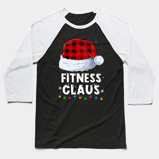 Fitness Claus Red Plaid Christmas Santa Family Matching Pajama Baseball T-Shirt by tabaojohnny